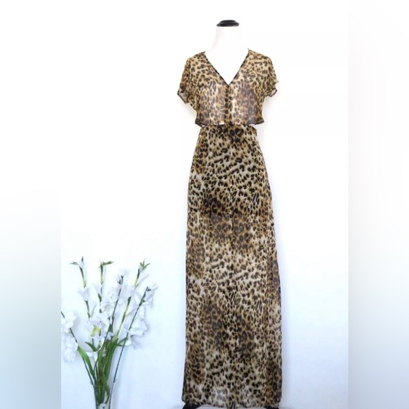Reformation Leopard Print Chiffon Maxi Dress Cut Out Detail SZ XS - Picture 1 of 6